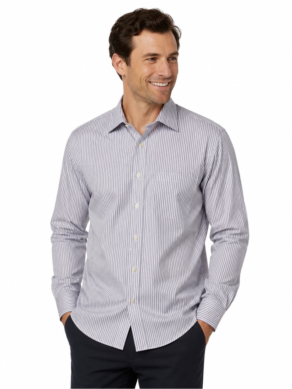 Men's Classic Stripe Dress Shirt - Light Blue/White - 1019